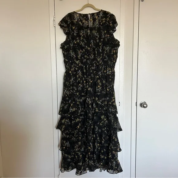 Rachel Roy Tiered Ruffled Boho Maxi Dress in Black Floral (Plus Size 18W) - Picture 8 of 8